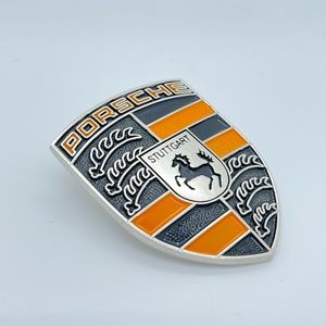 PORSCHE refinished custom color hood crest Orange Black